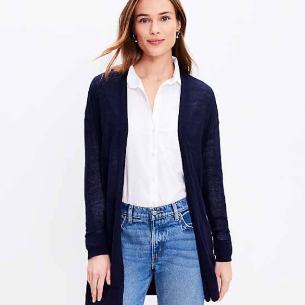 LOFT Long Open Cardigan Hunter forrest Green